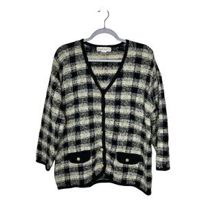 Summit Hill Cardigan Sweater Blazer Womens Petite Medium Gingham Plaid Classy